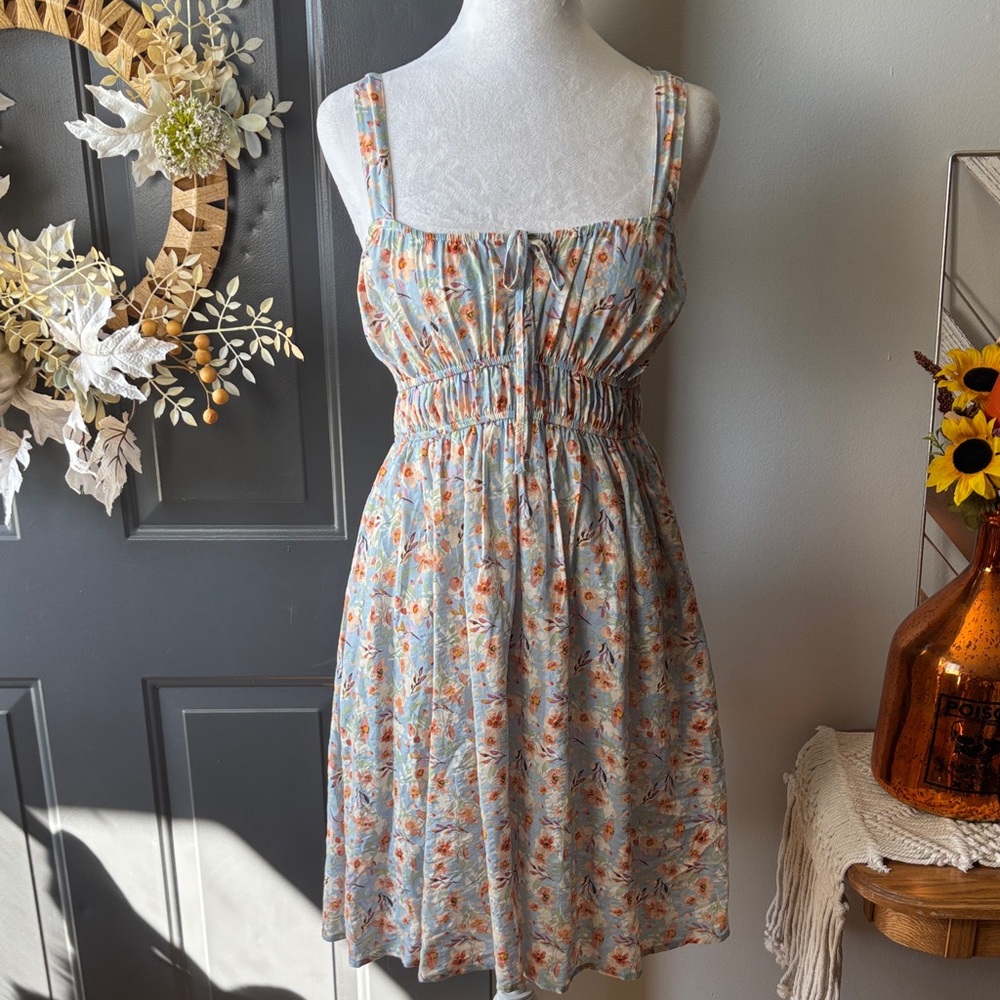 Floral Sundress with Orange and Blue Accents